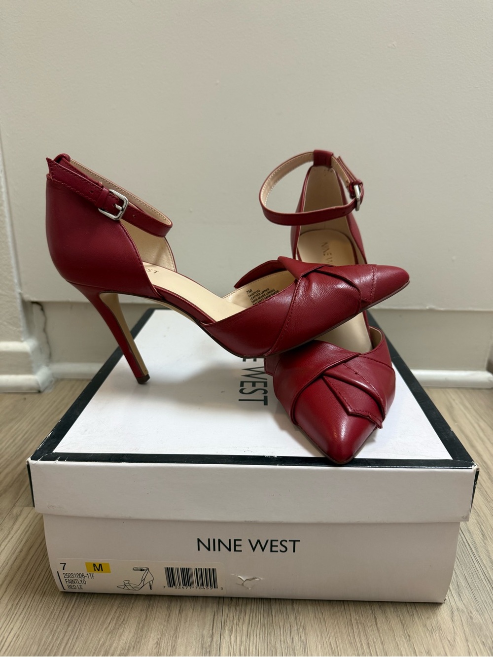 Nine West Red Pointed-Toe Ankle-Strap Heels (Size 7)